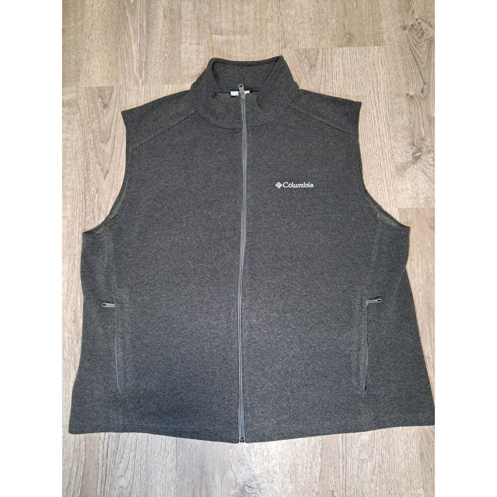 Columbia Mens Fleece Vest Gray Waist Length Pockets Mock Neck XL